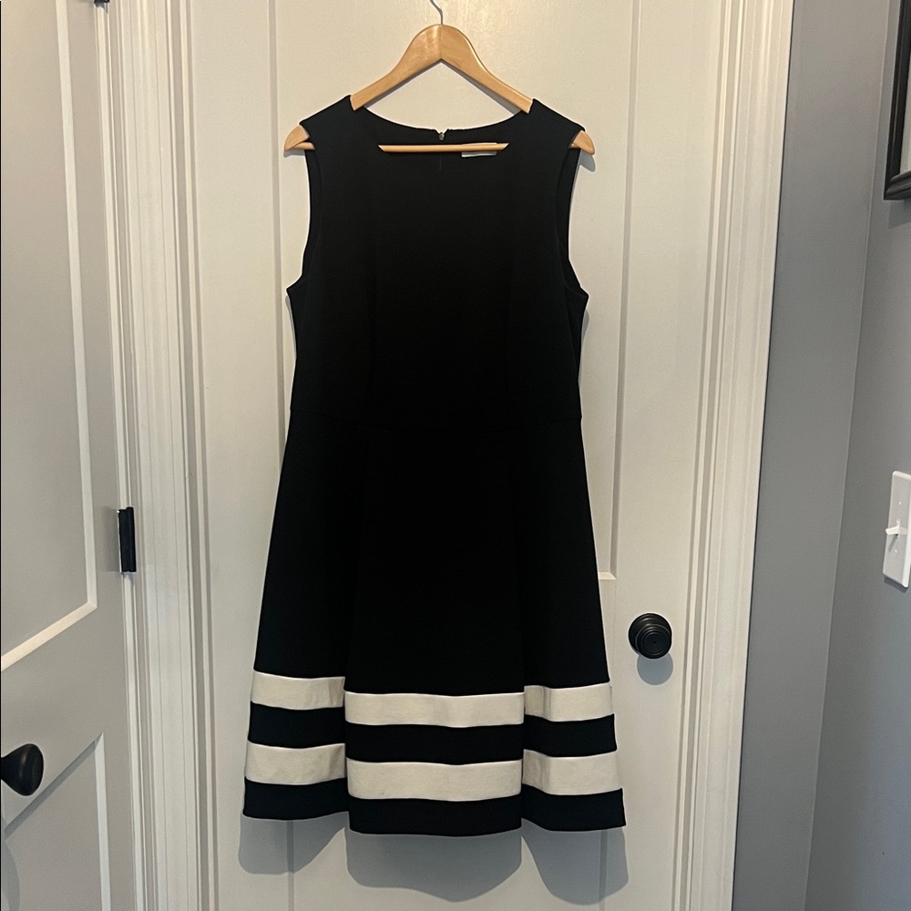 Calvin Klein Black Midi Dress with White Stripes